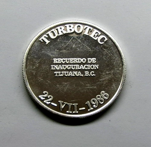 VINTAGE 1986 TURBOTEC Tijuana Mexico , 1 oz. .999 Silver Proof Round