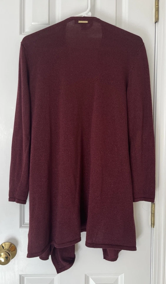 Cárdigan Suéter Michael Kors Frente Abierto Cascada Drapeado con Brillo Borgoña Mascota M Foto 3 de 4