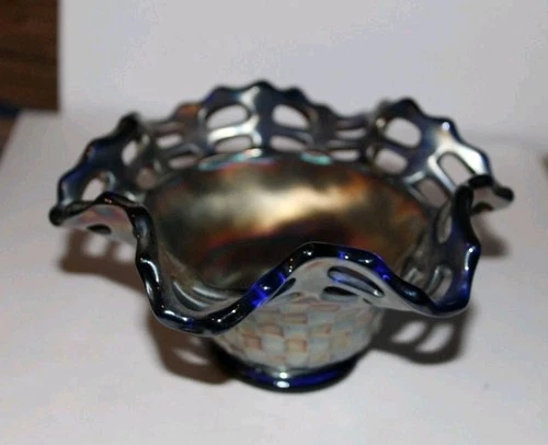 Fenton blue carnival glass dish
