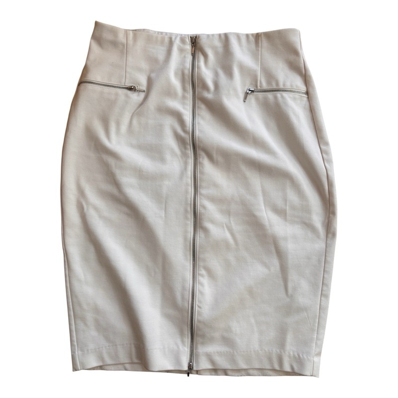 Jennifer LOPEZ White Slim front-zipper stretch Wiggle Pencil Skirt 14