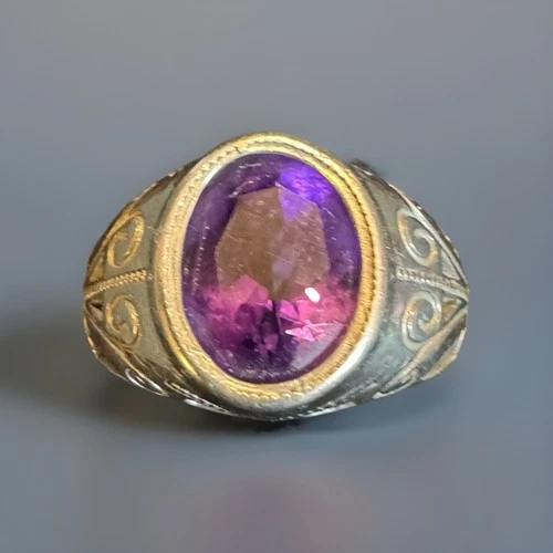 Silver .925 Vintage Antique Purple Amethyst Ring Size 8