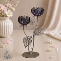 Formano Teelichthalter Leuchter 2Flm. 32CmblüTe Rauch Silber Metall- 636089