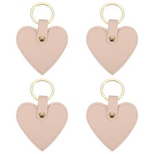 4Pcs Heart Leather Keychains Heart Leather Key Fobs with Key Rings Pink