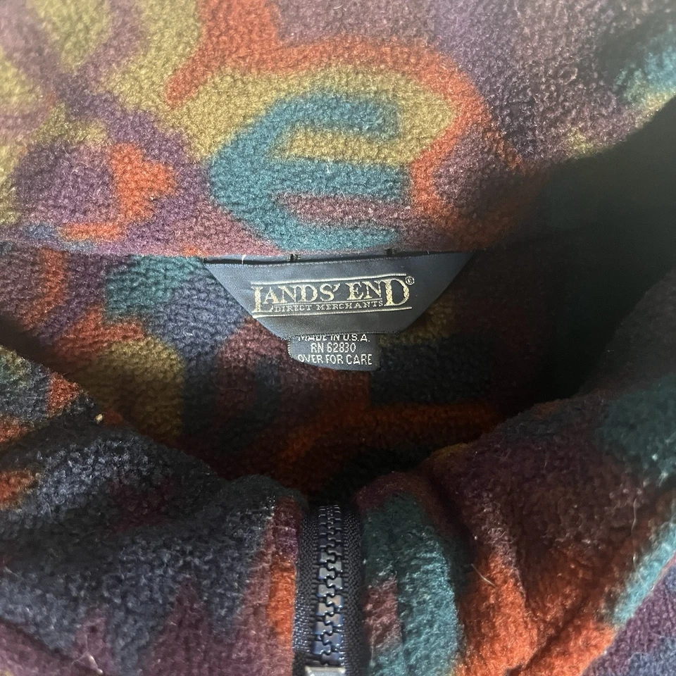 Chaqueta De Colección Años 90 Lands End Mujer M Patrón Multicolor Cremallera Completa Vellón Hecha en EE. UU. Foto 3 de 4