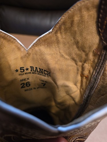 Mens 5 Ranch Mexico Cowboy Boots Square Toe USA Size 7 MX 26 - Picture 8 of 8