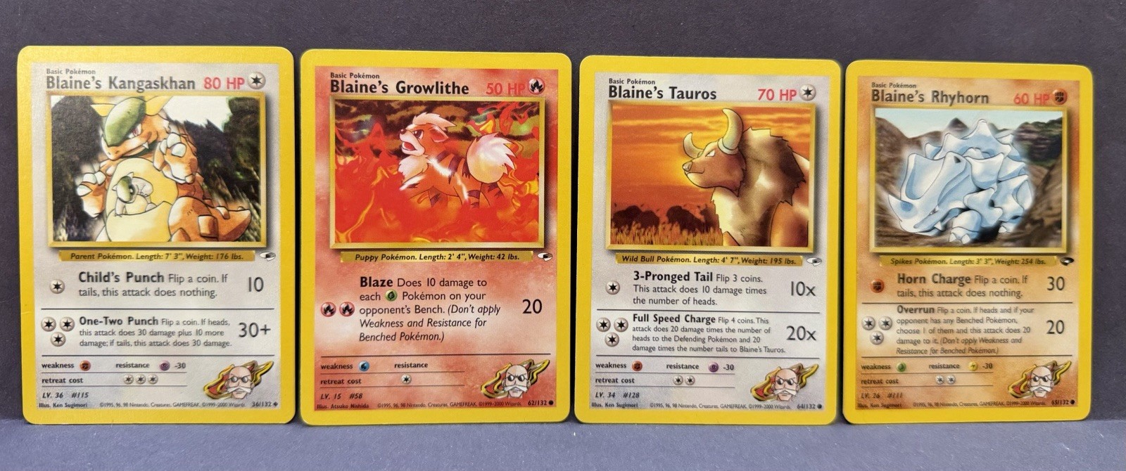 Pokemon TCG: Blaine’s Kangaskhan, Growlith, Tauros & Rhyhorn 36,62,64,65/132