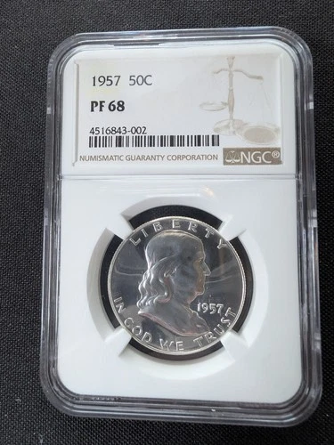 1957 Franklin Half Dollar NGC PF68 Proof - Stunning Silver Gem - White Luster