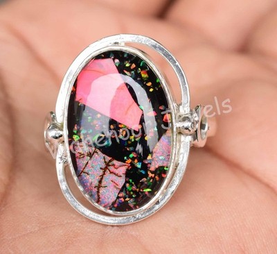 Seltene 925 Sterling Silber Monarch Feuer Opal Oval Schöner Damenring 11.75 US