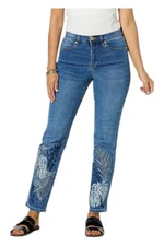 DG2 by Diane Gilman Women's Stretch Embroider StraightLeg Jean Midtone