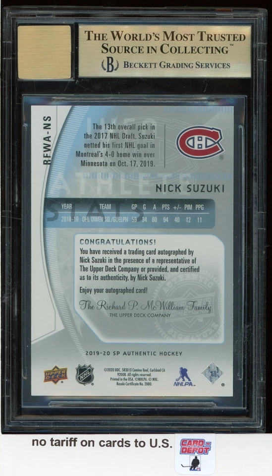 2019-20 SP Authentic '09-10 Retro Future Watch Auto Nick Suzuki 25/399 BGS 9.5 - Image 2 of 2