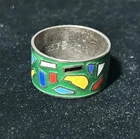 Vintage Sterling Silver Cloisinne Enamel Ring Size 7.75
