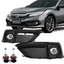 4PCS Fog Lights Front Bumper Foglamps W/Bulbs For 2019 2020 2021 Honda Civic 4DR