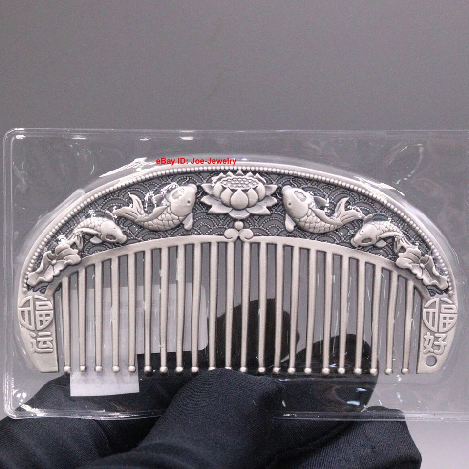 Solid 999 Fine Silver Cute Comb With Fish Pattern Portable Comb 3.81" L - Image 2 of 4