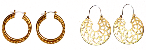 Lot Of 2 Dangle Earrings Hoops Gold Plated Womens Round Circle - Picture 3 of 24