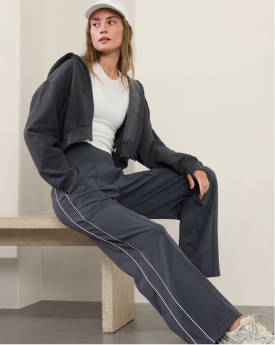 NUEVO CON ETIQUETAS Athleta VENICE PANTALÓN DE TIRO ALTO A RAYAS PIERNA ANCHA talla XS Granito Azul - Imagen 5 de 10