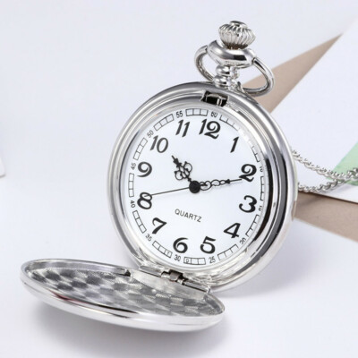 Vintage Quartz SILVER Pocket Watch with Chain 1920's Classic Peaky