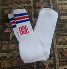 Vintage NOS "USA" Red White & Blue Striped Tube Gym Jock Socks Skater 