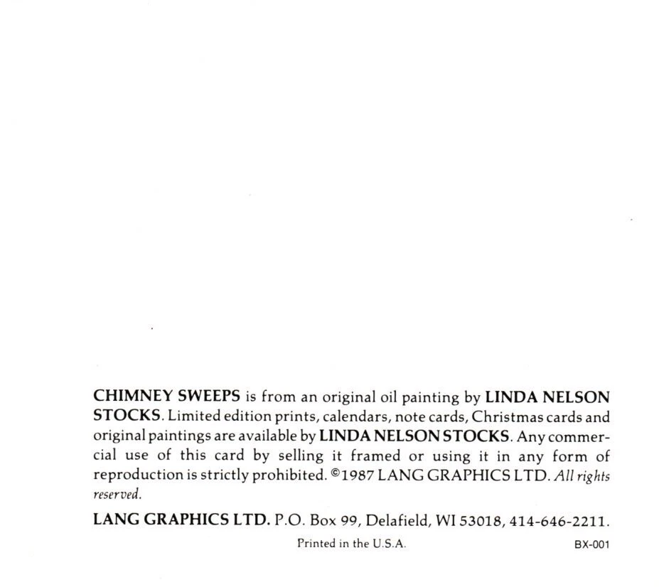 Chimney Sweeps Sleigh Linda Nelson Stocks Blank Inside Cards By Lang  - Set of 3 - Image 3 of 3