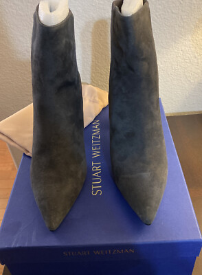 NEW Stuart Weitzman Lonnie 75 Suede Booties, Slate Gray US 7, MSRP $575