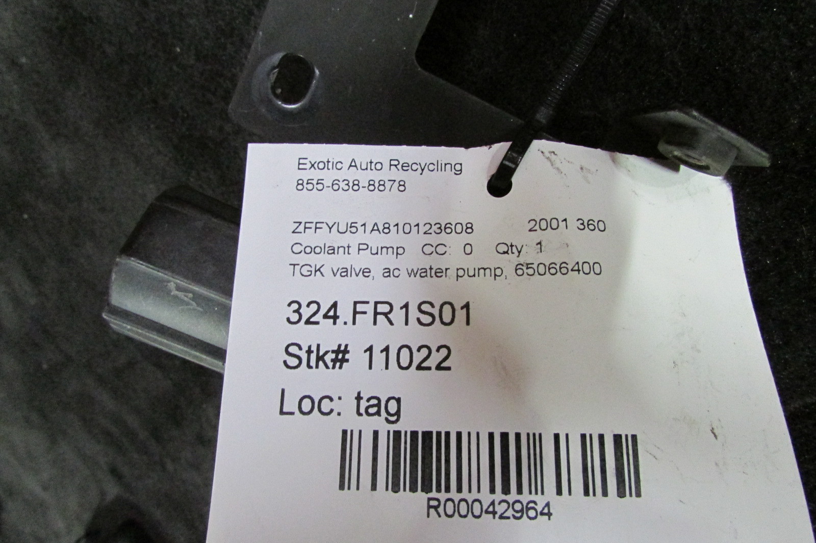Ferrari 360, F430, Enzo, AC Water Pump TGK Valve, Used, P/N 65066400