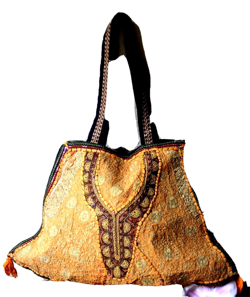 Beuteltasche Umhängetasche Tasche orange Mittel 56 x 38 cm Handarbeit - Indien - Bild 4 von 4