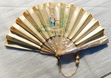 FAN EVENTAIL ANTIQUE IMPORTANT MOTHER OF PEARL STICKS AND SILK HAND FAN