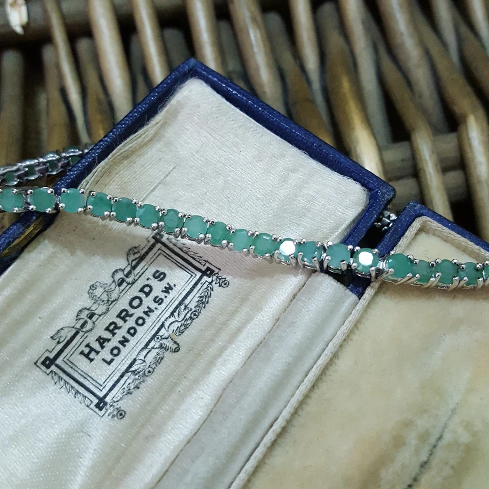 925 Sterling Silver Bracelet, Natural Colombian Emerald Tennis Bracelet, 9.14ct — 第 2/4 张图片
