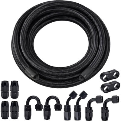 8AN Nylon Braided Fuel Hose CPE Oil Gas Air Line Black 10-20FT with Hose Fitting