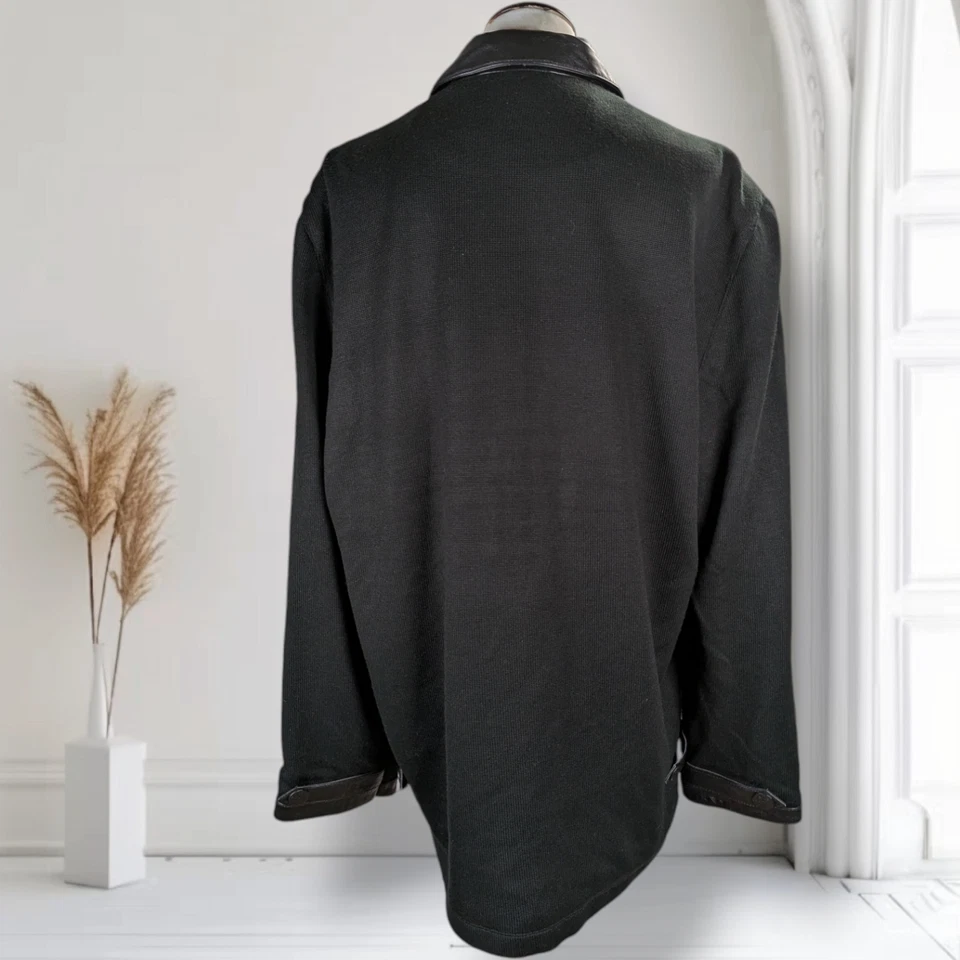 Jhane Barnes Knit Leather Patchwork Jacket Size 44 Long Sleeve Coat - Image 4 of 4