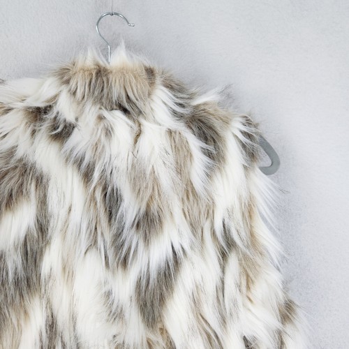 WHBM Vest Womens Medium White Tan Faux Fur Sleeveless Classic Casual Fuzzy - Picture 13 of 13