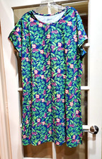 EASY ESSENTIALS 4X Green Floral Hibiscus Housedress MuuMuu Caftan NIP