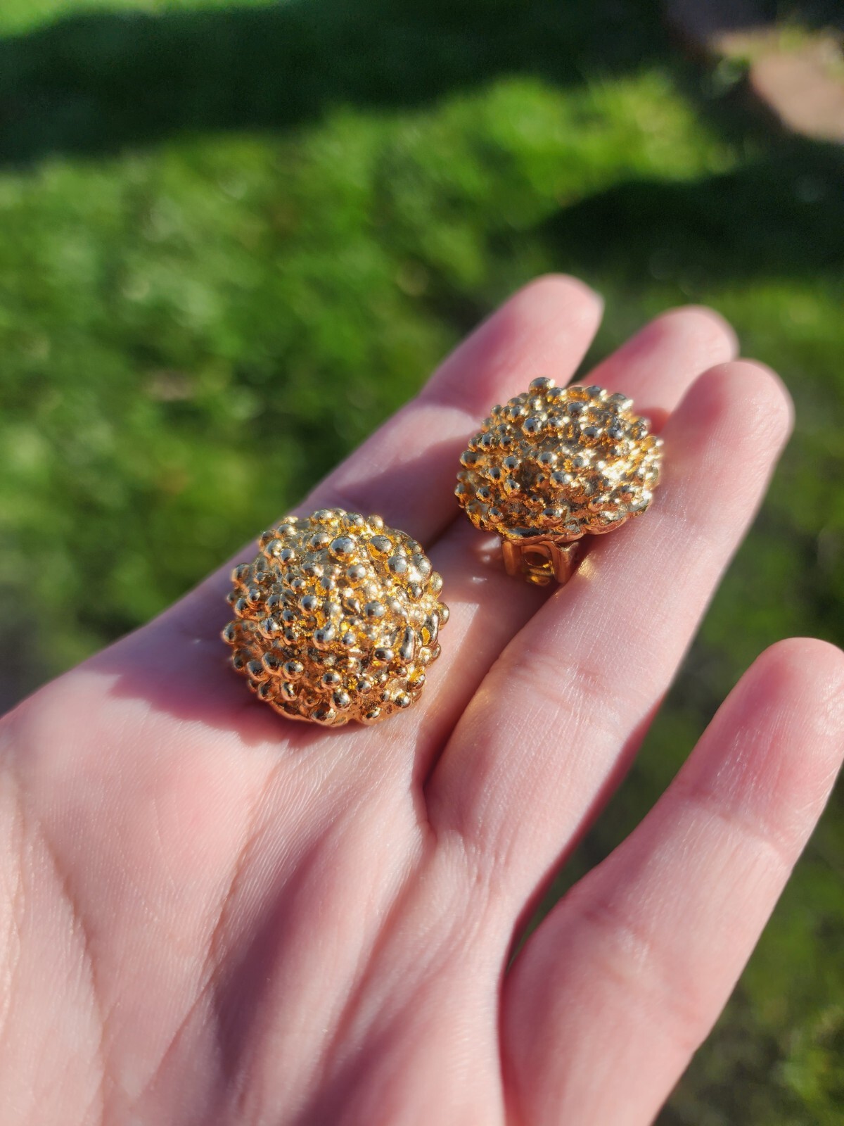 Vtg KJL Designer Signed Gold Tone Nugget Brutalis… - image 3