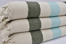 Pure Cotton Stripes Dark Green and Turquoise Turkish Blanket