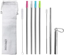 Ezprogear Metal Stainless Steel Wide Straws with Silicone Tips Collapsible Straw