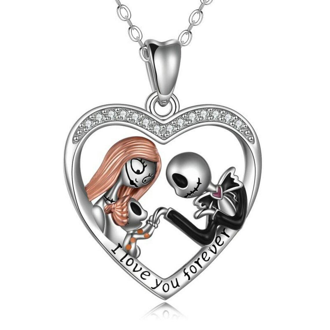 Skeletons Family Necklace, Jack Skellington And Sally, Heart