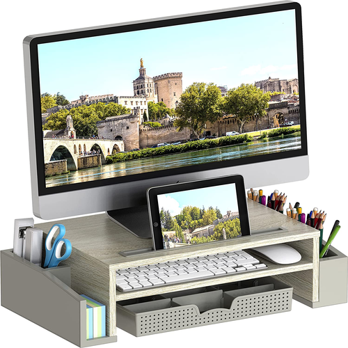 Desk Monitor Stand Riser with Adjustable Organizer Tray (MAPLE) - 第 1/8 張圖片