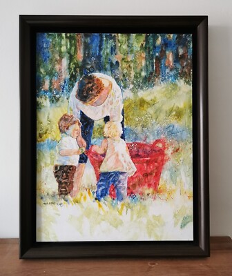 Sarah B Hansen - Original Gemälde - Oma und der große rote Eimer