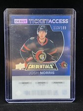 2020-21 Credentials JOSH NORRIS /199 Acetate Debut Ticket Access Ottawa Senators
