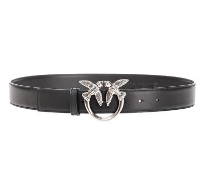 Pinko Damen Gürtel Love Berry Simply Belt H3 Z99O Schnalle Silber Farbe Schwarz