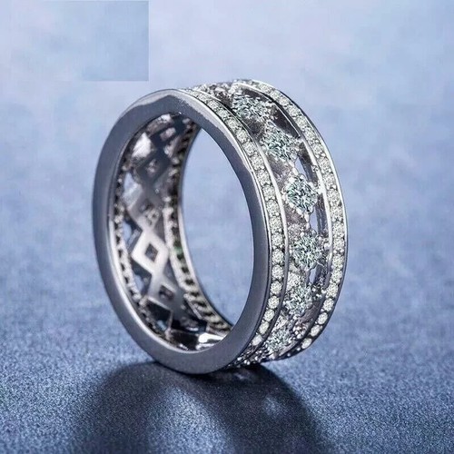 Damen-Ewigkeitsring 3 kt Prinzessin simulierter Diamant Hochzeit 14 kt Weißgold vergoldet - Bild 4 von 6