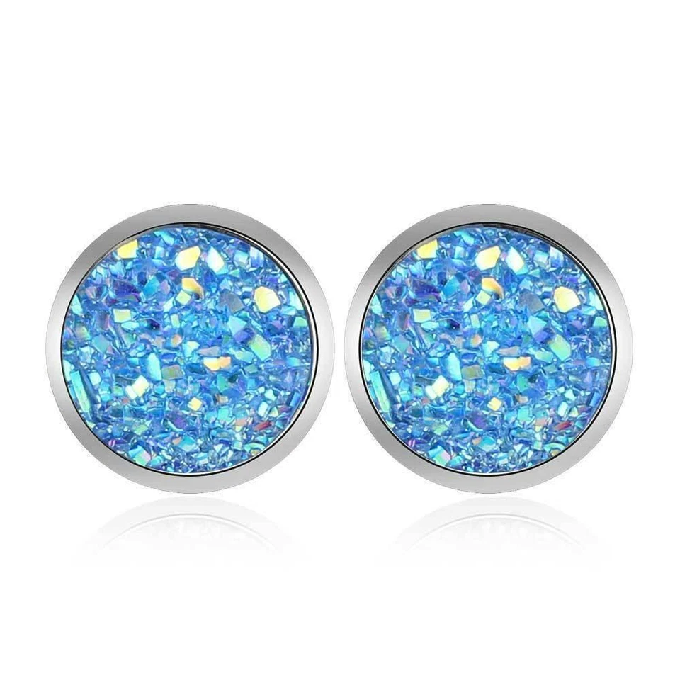 Ohrringe Ohrstecker Stud 12mm Cabochon Druzy glitzer Strass TITAN o04jj - Bild 2 von 4