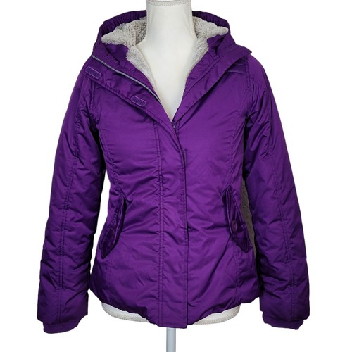 Lands End Sz Large Youth Girls Winter Coat Faux Fur Lined Purple Thumb Hole  EUC | eBay