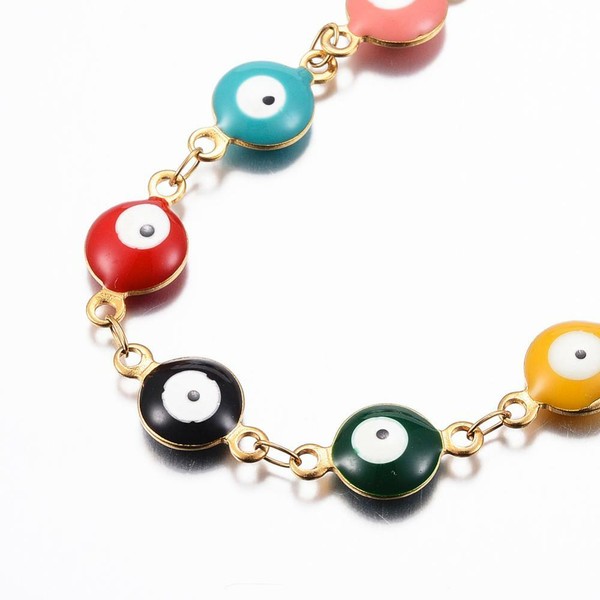 Alternate view of Gold Plated Link Bracelet Evil Eye Lobster Adjustable Size P227