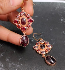 Rose Gold Plated 925 Silver Natural Garnet Earrings Gemstone  Dangle Jewelry Her