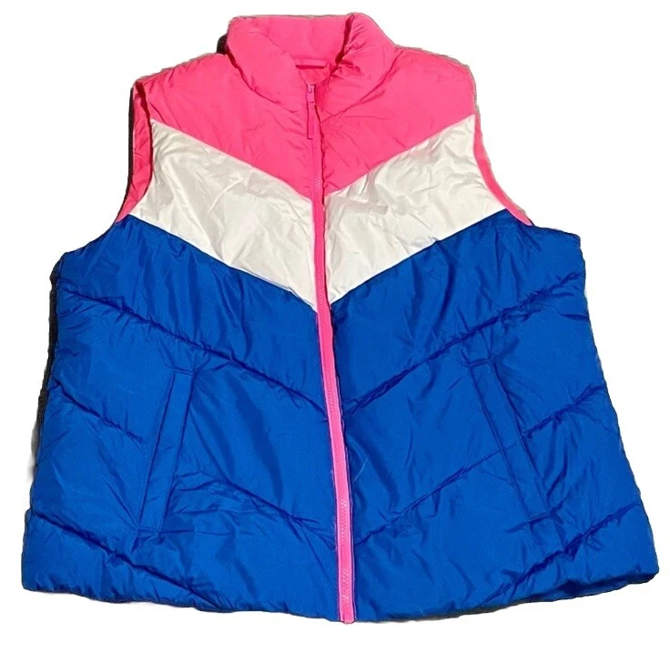Chaleco acolchado GAP rosa neón azul blanco a rayas talla XL Foto 4 de 4