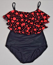 Vintage Swimsuit Sirena Size 12 80s Polka Dot Ruffles Removable Straps Made USA