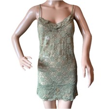 Y2K Lace Net Floral Mini Slip Dress Sheer Size S Fairy Feminine Green