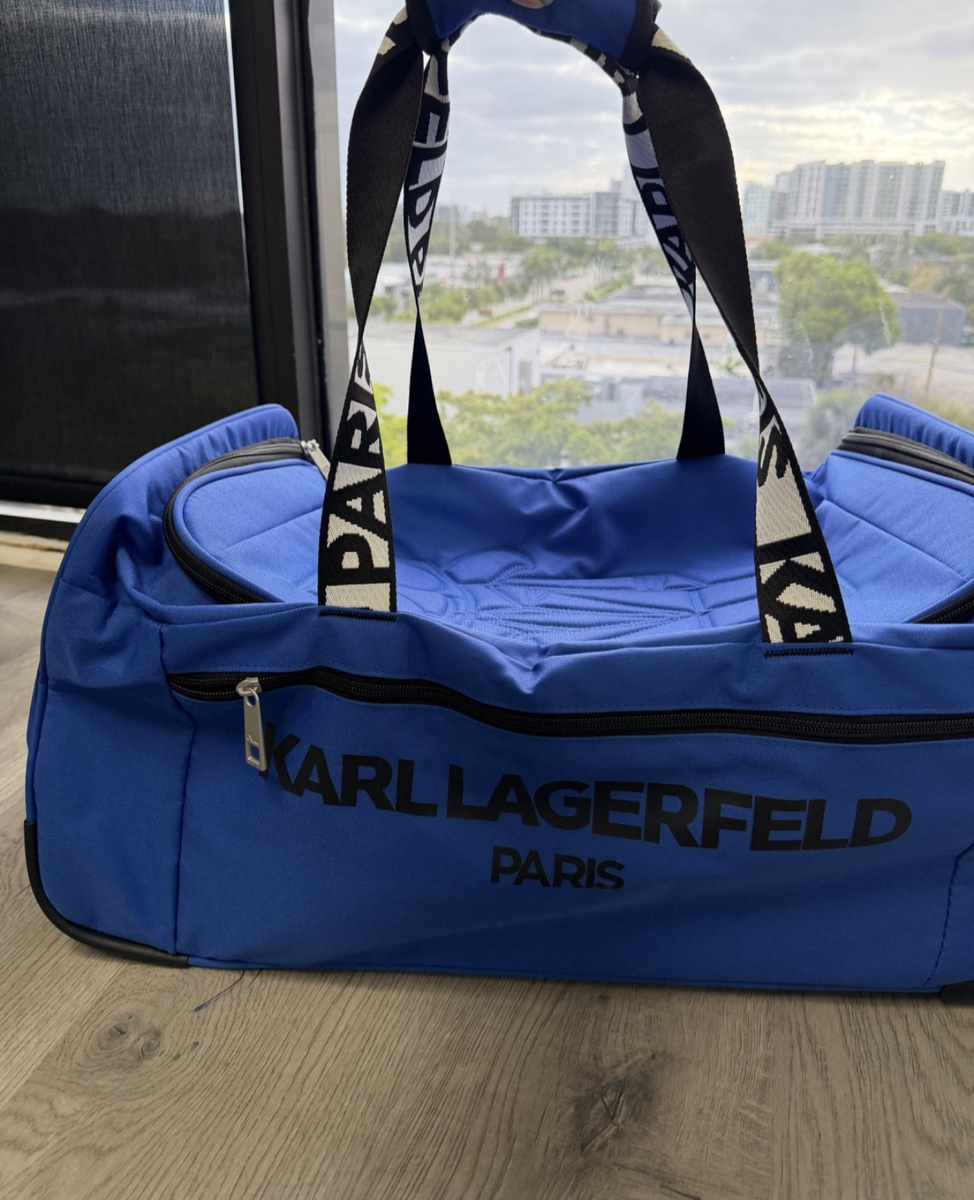 Karl Lagerfeld Paris Rolling Duffle Bag Blue Wheeled Travel Carry