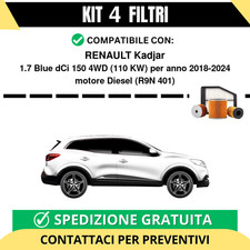 Kit 4 Filtri Tagliando per RENAULT Kadjar 1.7 Blue dCi 150 4WD 110 kw Diesel ...