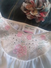 Vintage Kelly Reed Nightgown White Floral Neckline Nylon Sissy Vintage Lingerie
